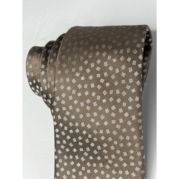 Michael Kors Mens Brown Tan Geometric 100% Silk Necktie Business Work - Picture 3 of 11